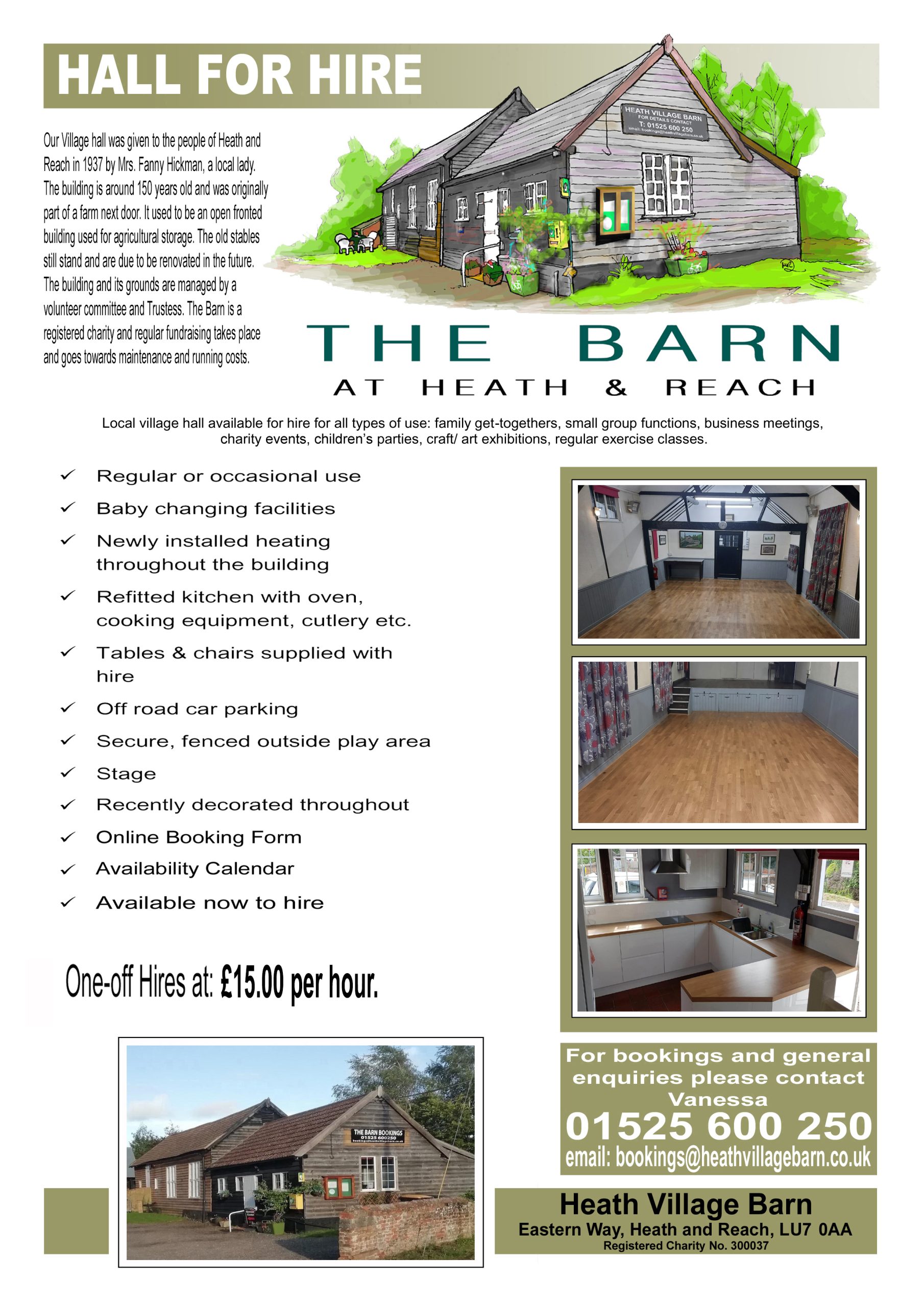 Barn Poster 2024 Hiring Heath Village Barn and £15.00 per hour - 10/2024