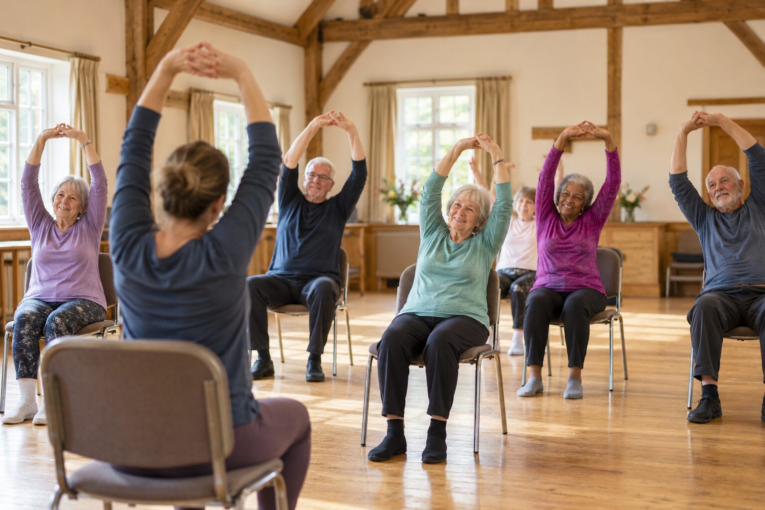 Illustrative image representing Chair Yoga at a community venue; AI-generated
